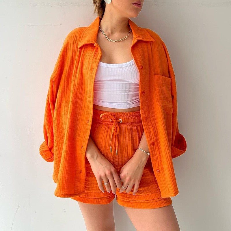 Ensemble Décontracté Chic – Chemise à Revers & Short Taille Haute