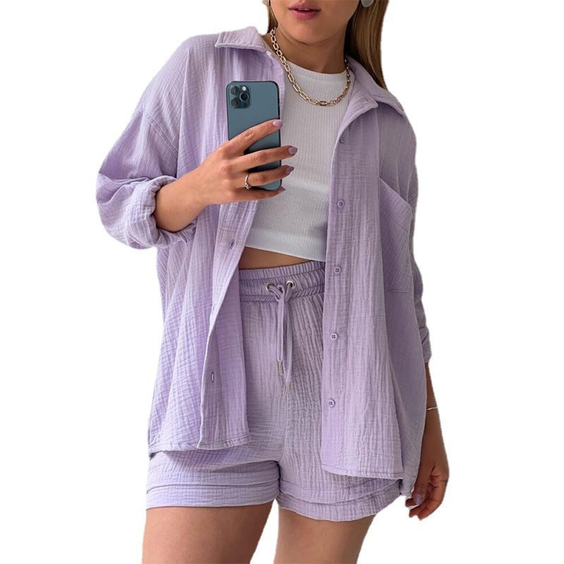 Ensemble Décontracté Chic – Chemise à Revers & Short Taille Haute