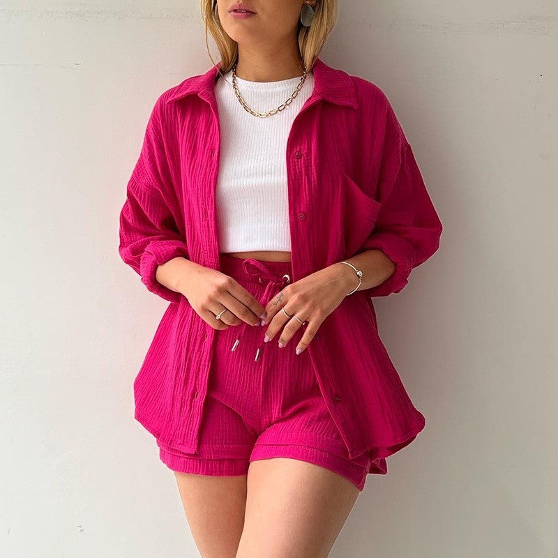 Ensemble Décontracté Chic – Chemise à Revers & Short Taille Haute