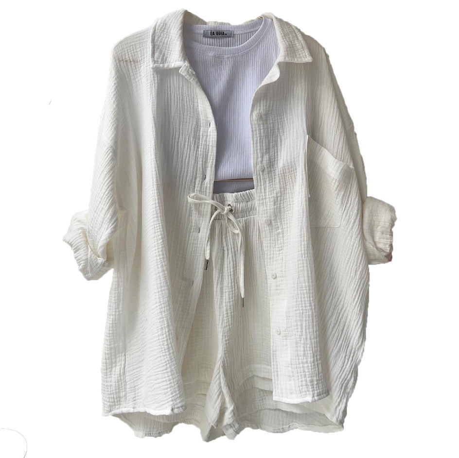 Ensemble Décontracté Chic – Chemise à Revers & Short Taille Haute